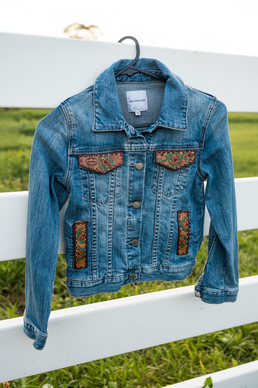 Little darling Teal flower Denim Jacket