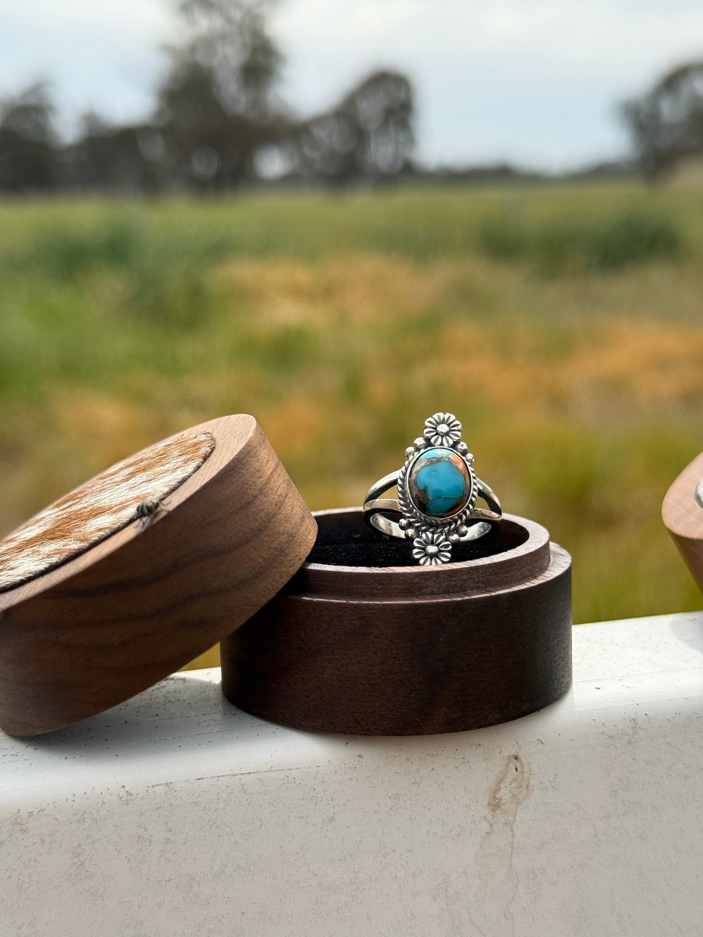 Genuine Turquoise “texas flower” sterling silver ring