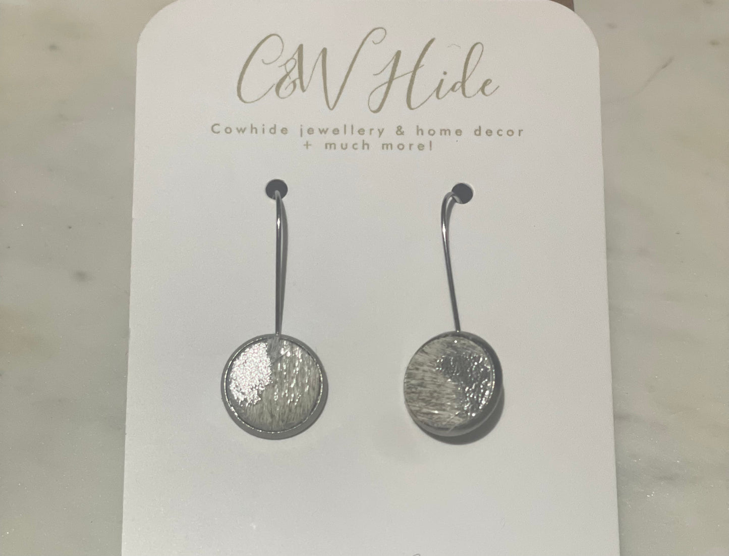 12mm silver acid washed Cowhide hoop earrings