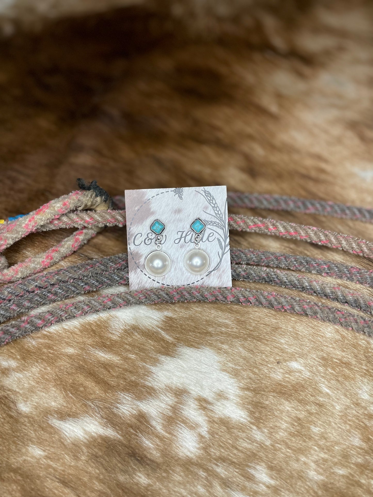 Turquoise stud & Pearl drop