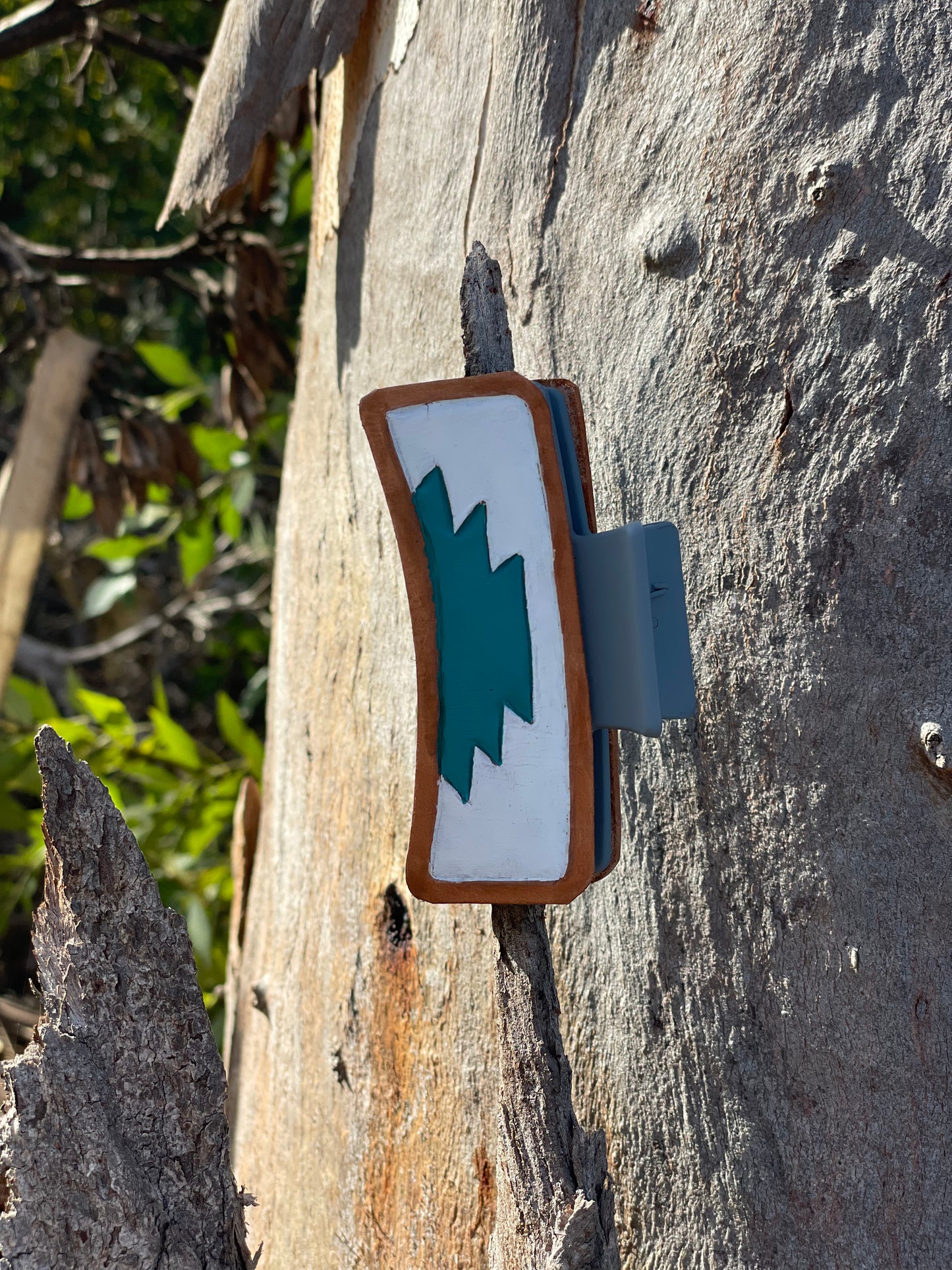 Navajo print tooled leather claw clip
