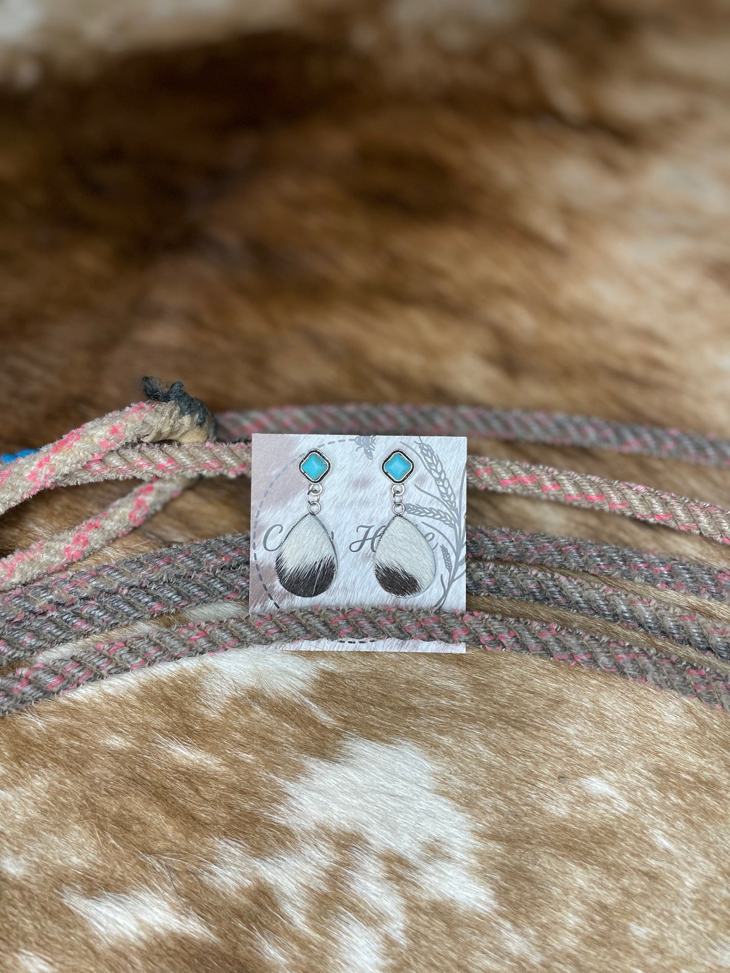 Turquoise stud with Hide drop