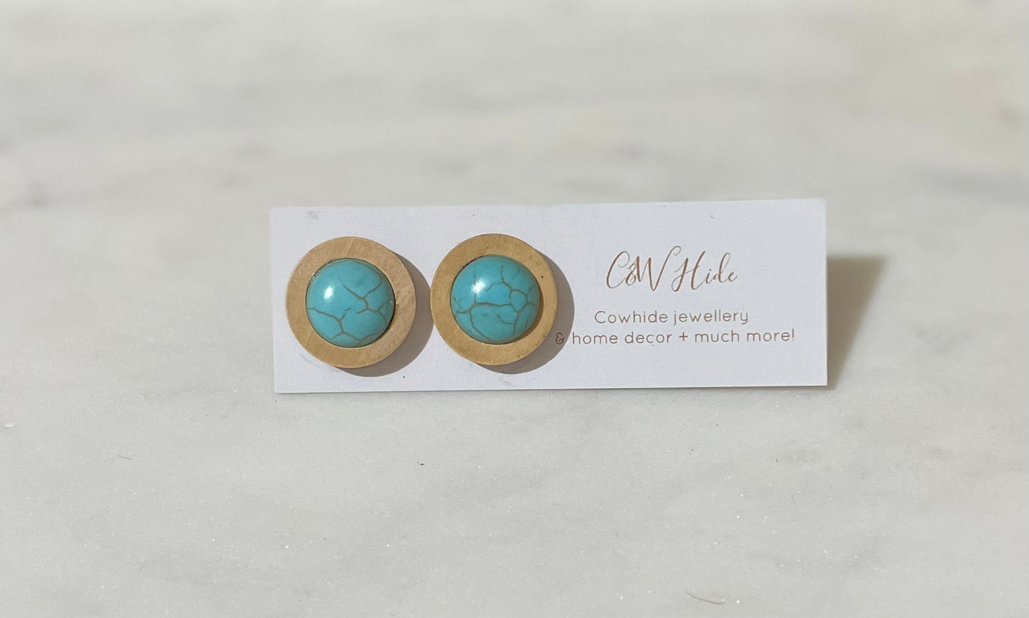 12mm Wood & Turquoise Stud