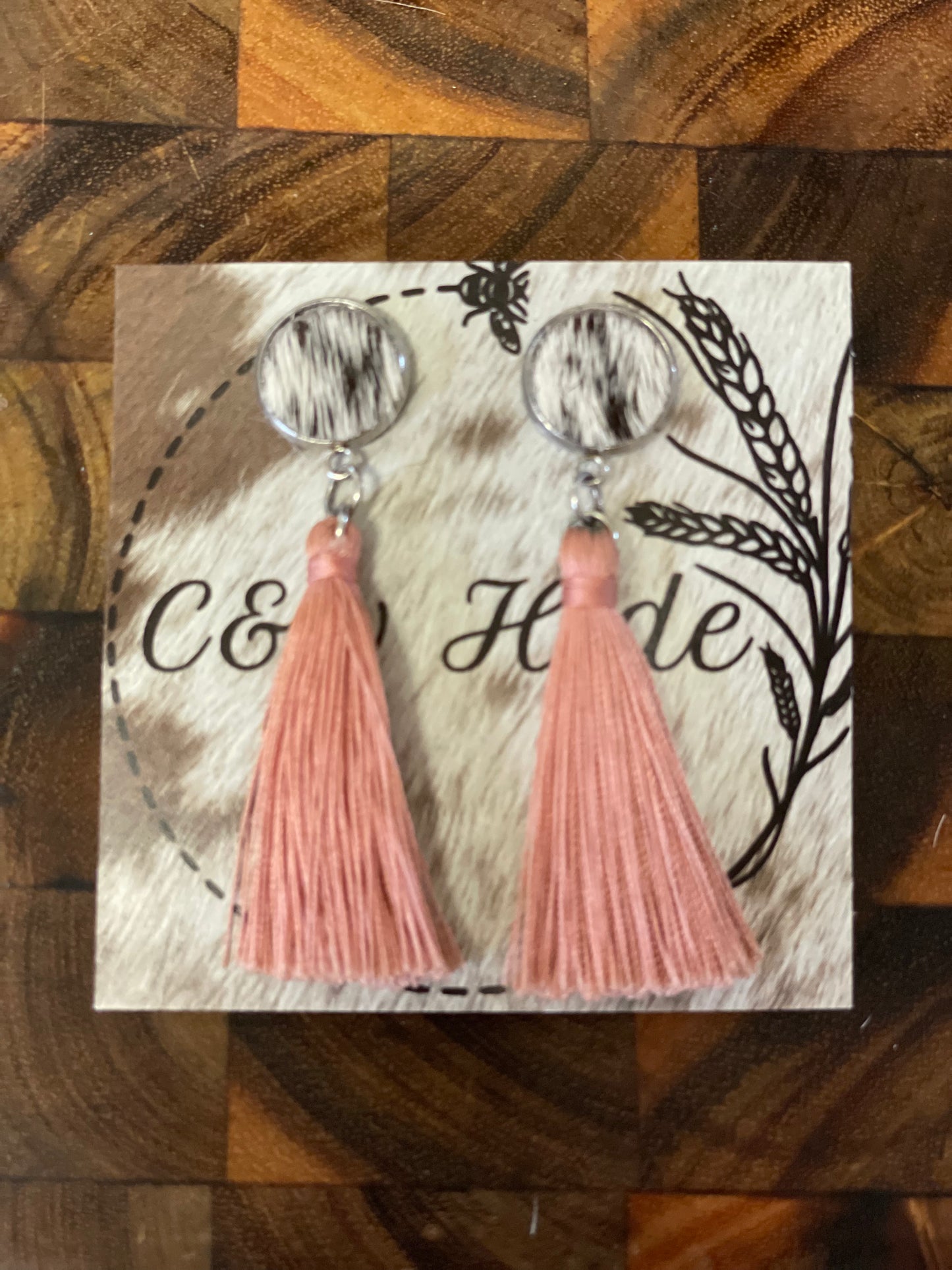 Hide stud & tassel earrings