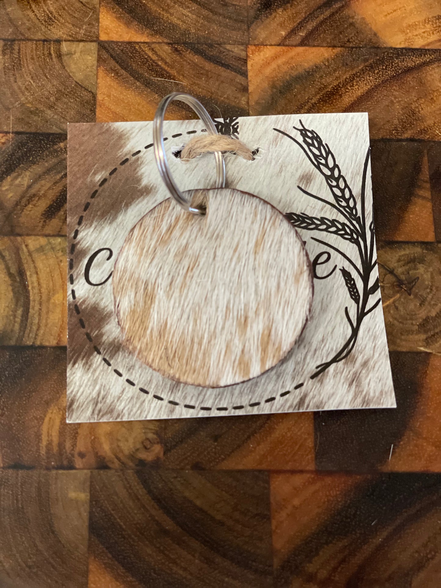 Cowhide & wood key ring