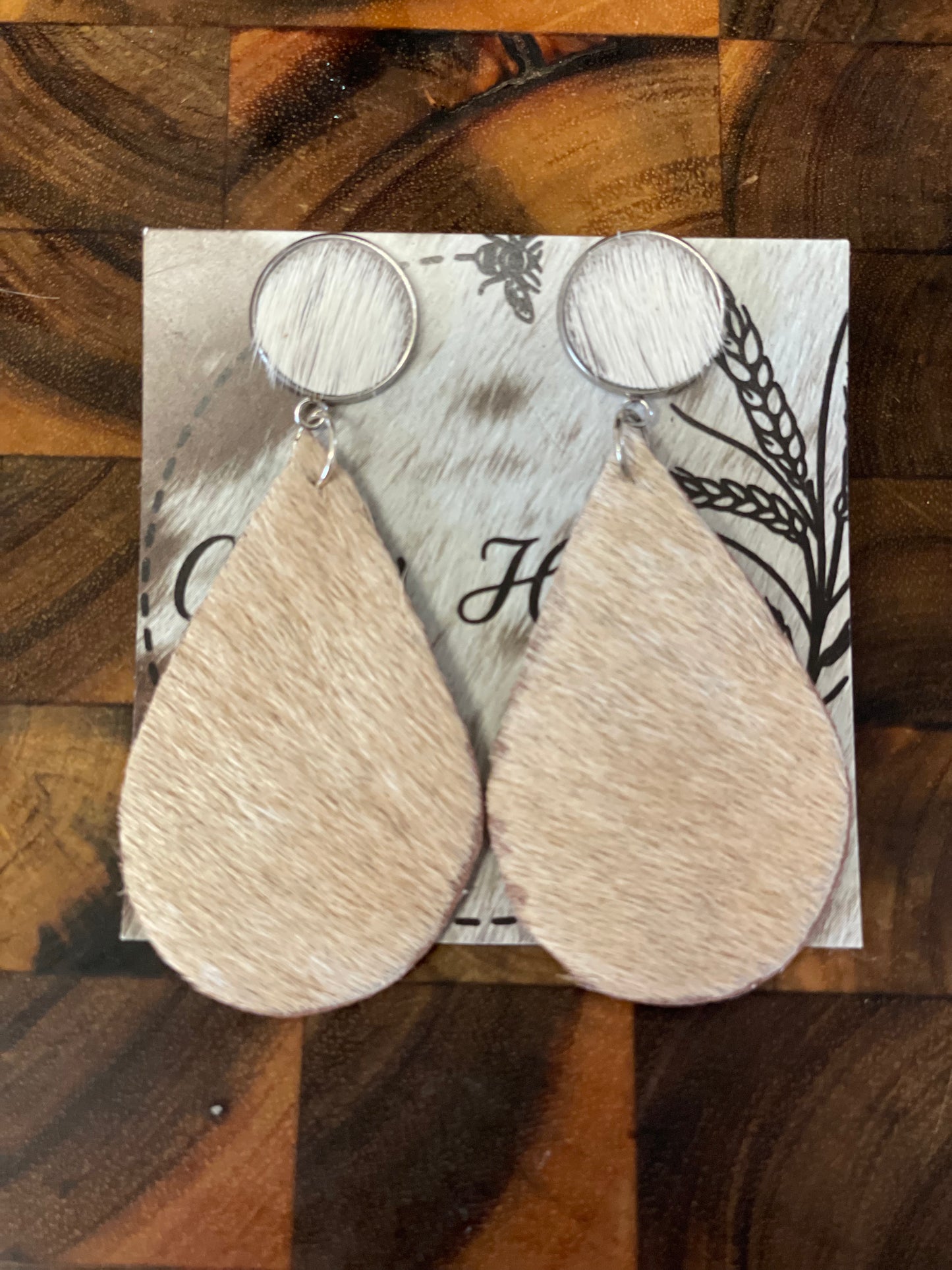 Hide stud tear drop earrings