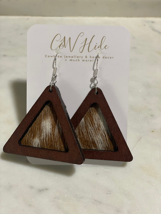 Hide & wood Triangle dangle earrings