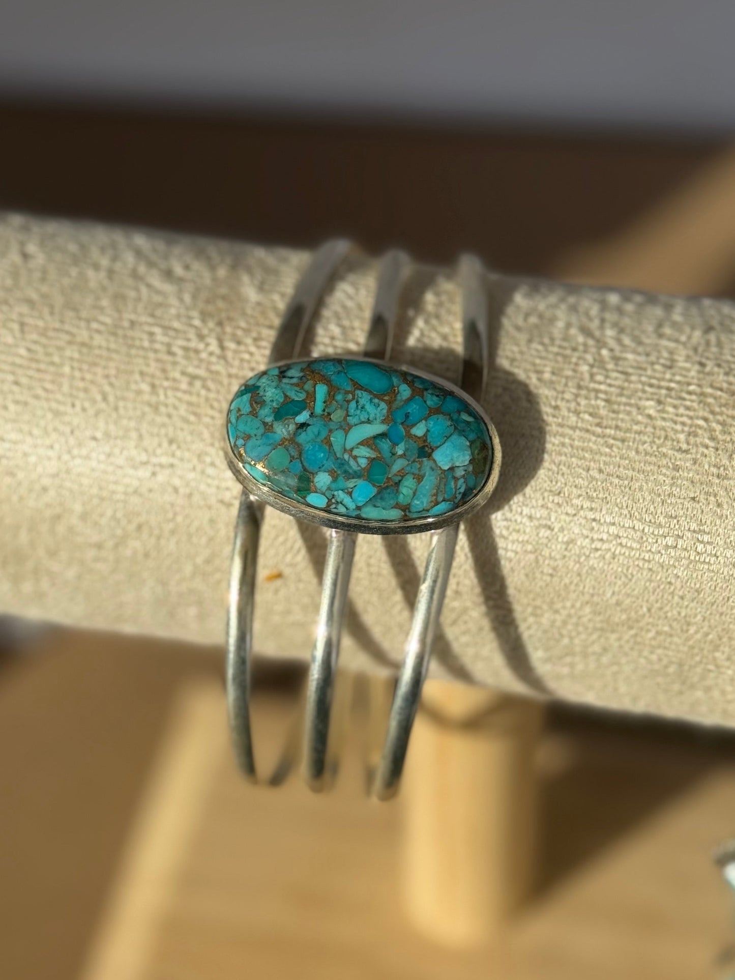 Large turquoise stone sterling silver cuff bracelet