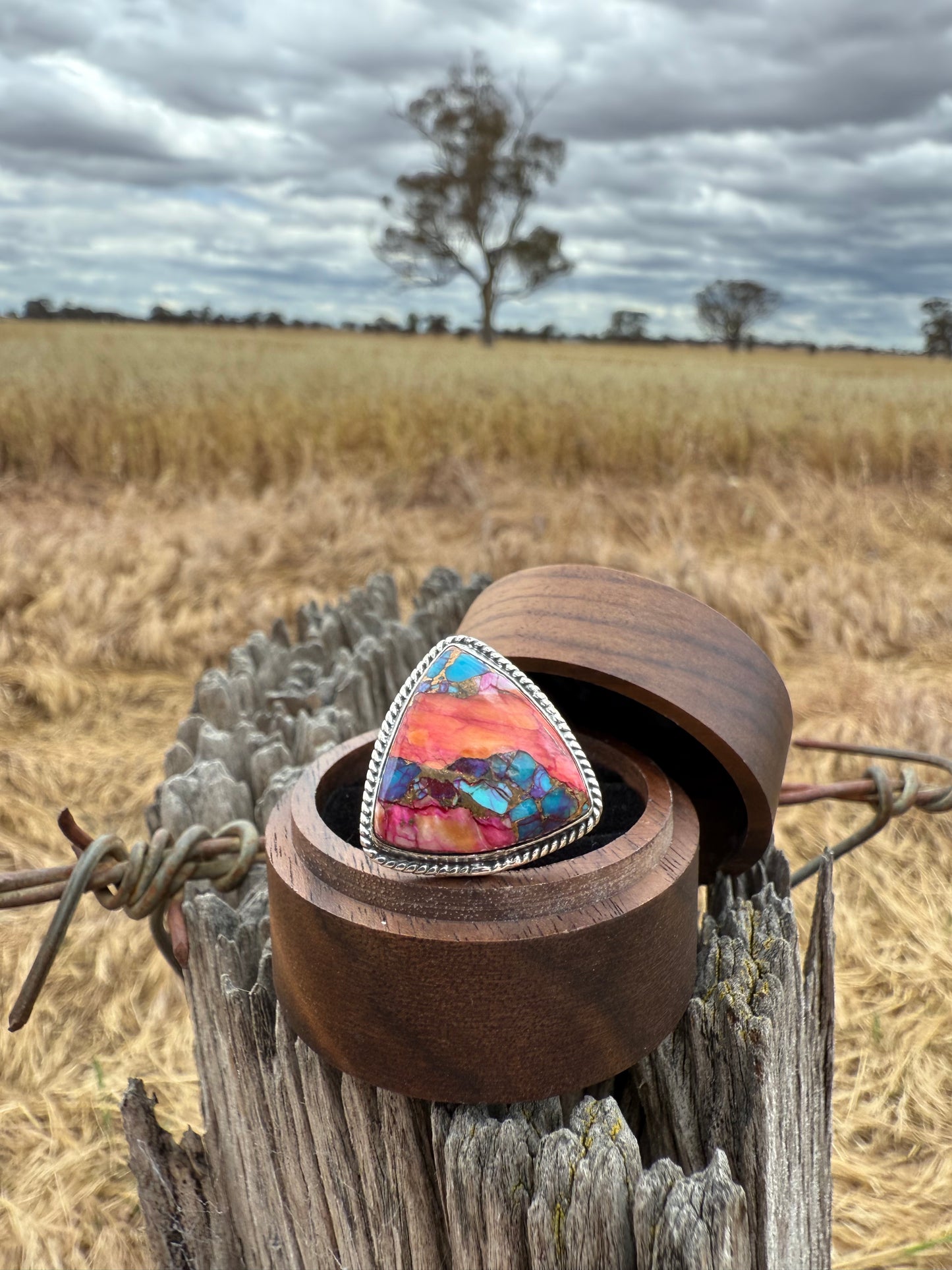 Pink copper Turquoise Sterling Silver ring