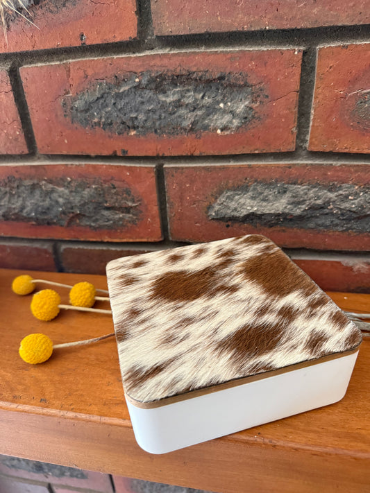 Cowhide jewellery box with mirror