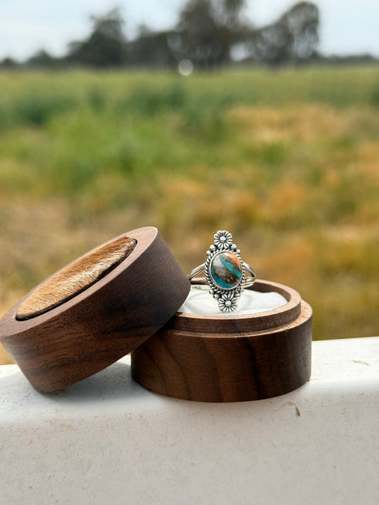 Genuine turquoise “texas flower” sterling silver ring