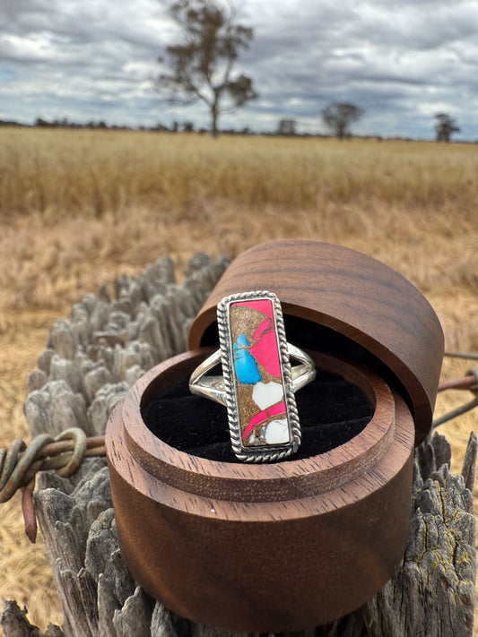 Cotton Candy Turquoise rectangular sterling silver ring