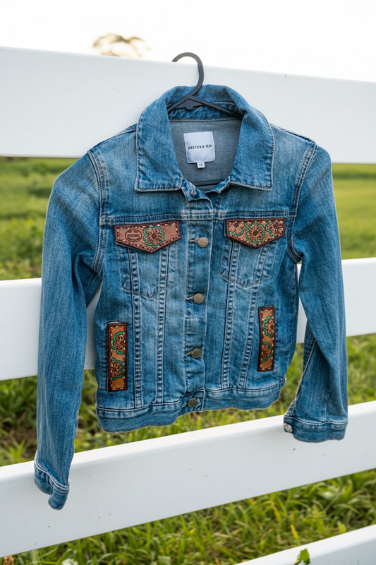 Little darling Teal flower Denim Jacket