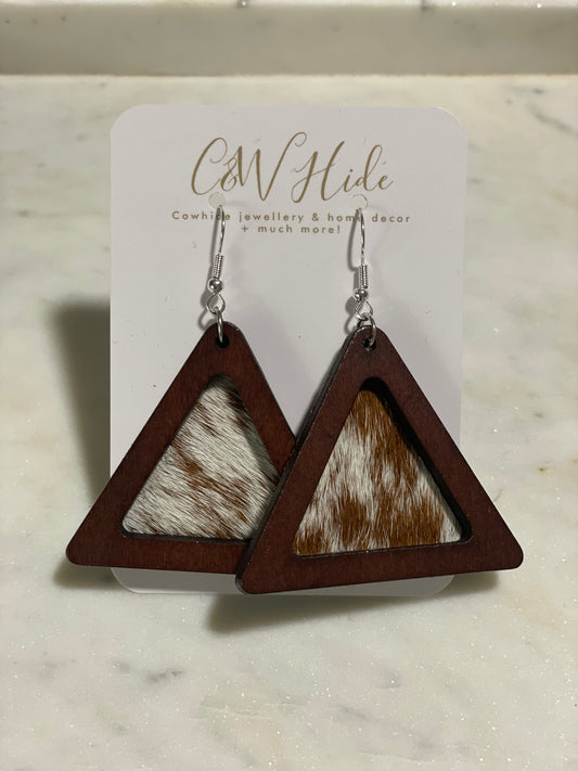 Hide & wood Triangle dangle earrings