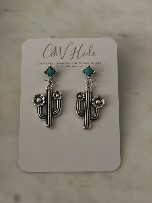 Turquoise cactus dangle earrings