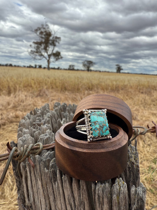 Turquoise rope band sterling silver ring