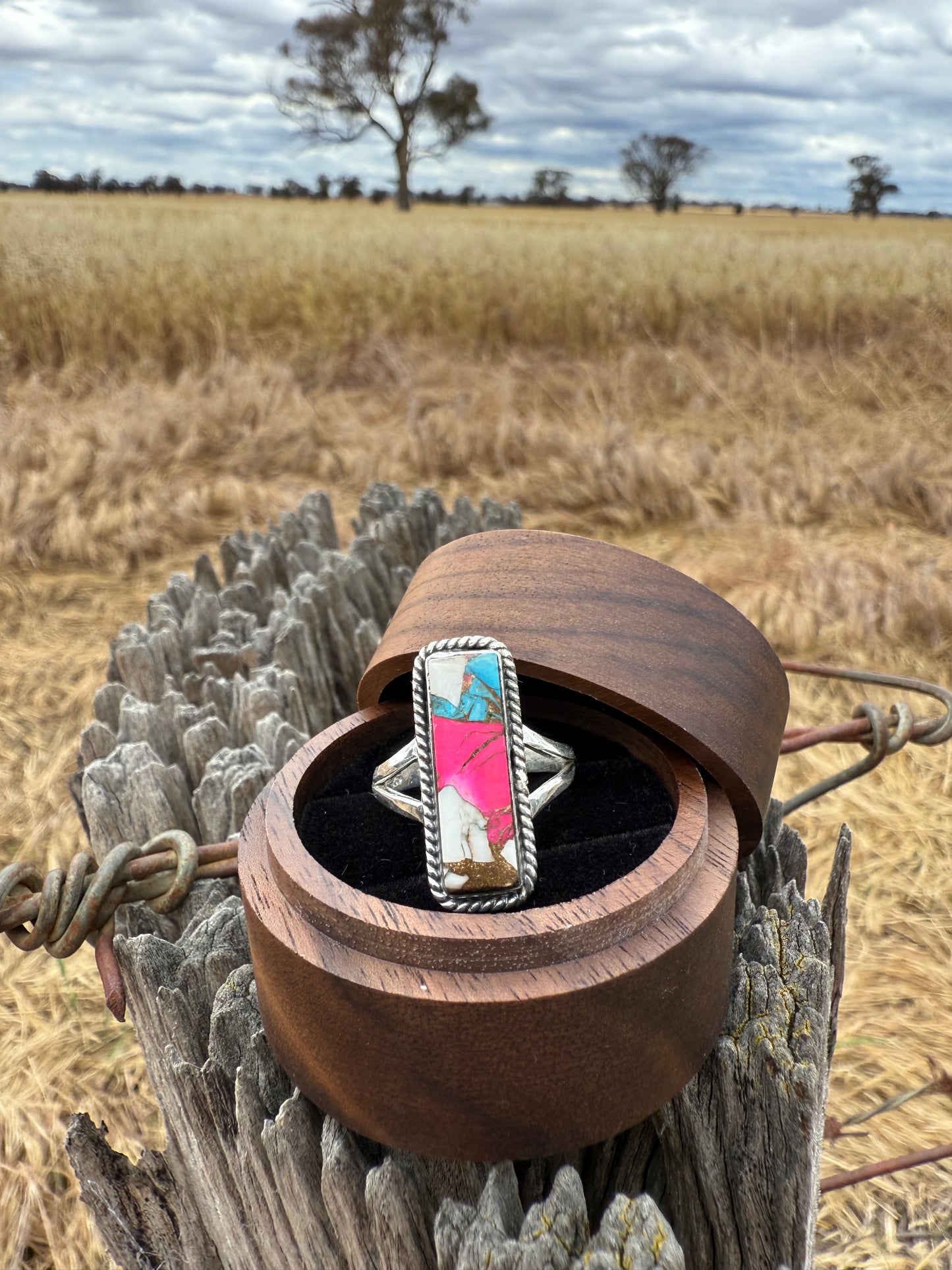 Cotton Candy Turquoise rectangular sterling silver ring