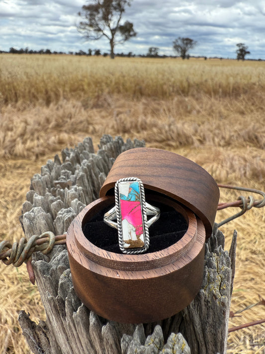 Cotton Candy Turquoise rectangular sterling silver ring