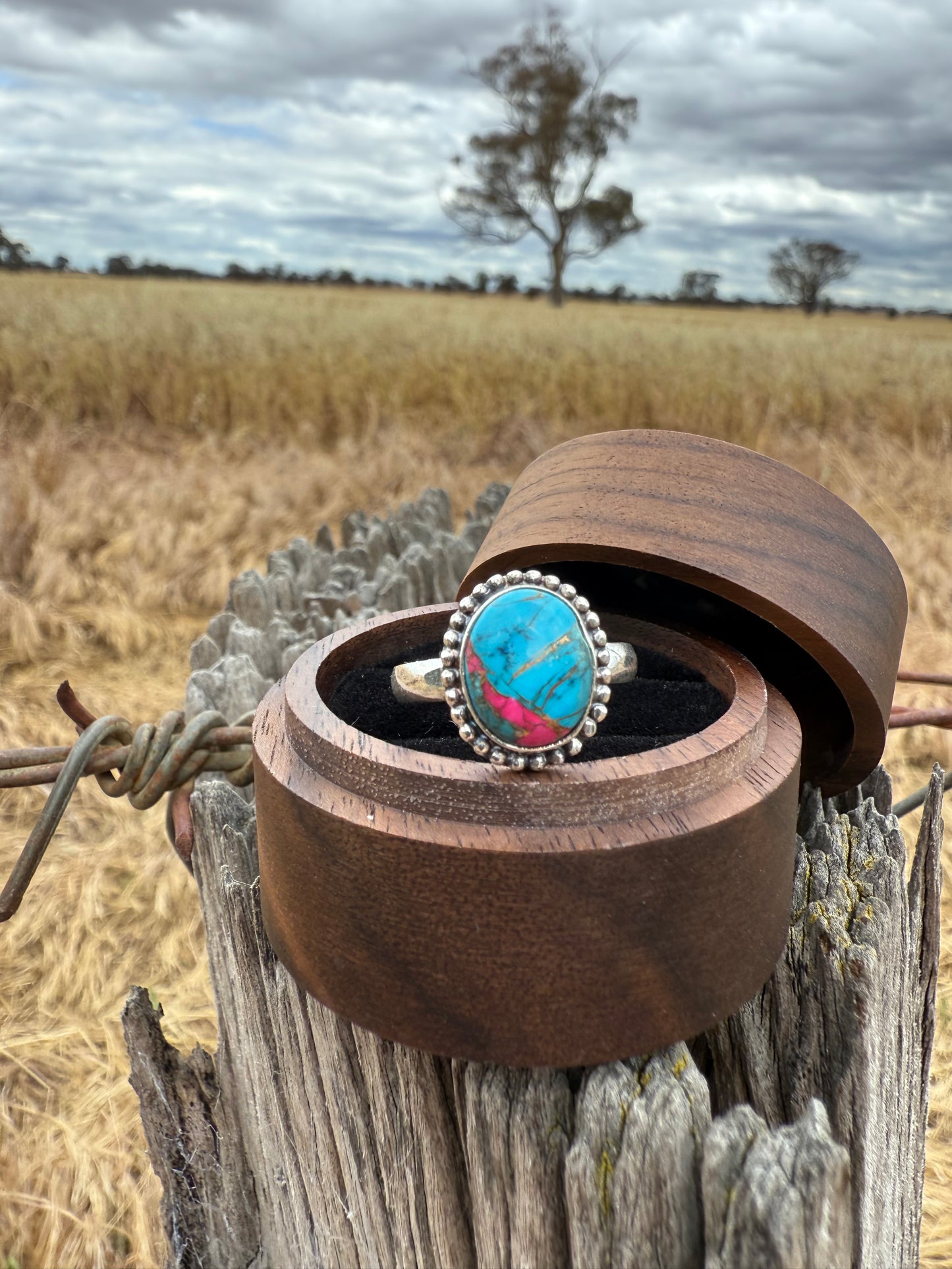 Cotton Candy Turquoise oval Sterling Silver ring