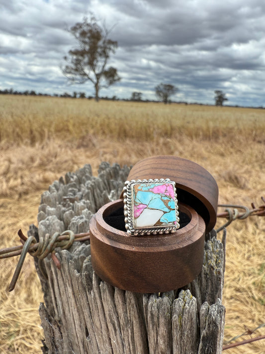 Cotton Candy Turquoise square Sterling Silver ring