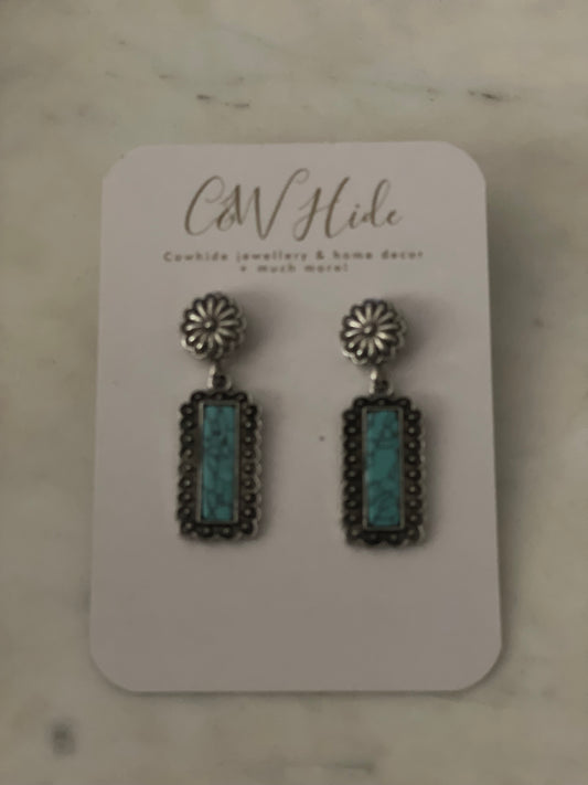 Bolo stud with square turquoise dangle earrings