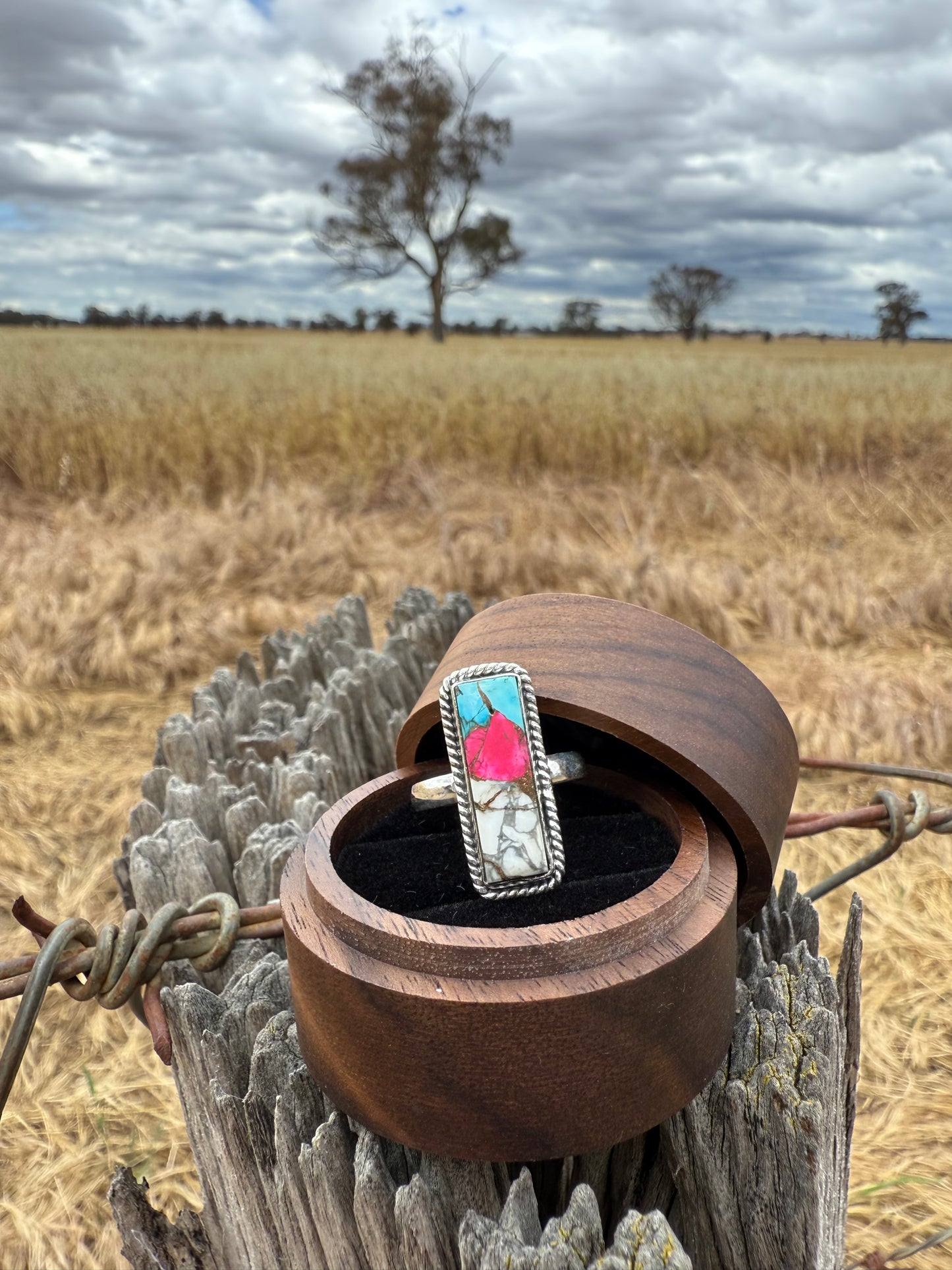 Cotton Candy Turquoise rectangular sterling silver ring