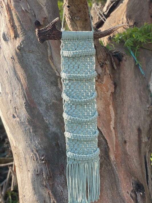 Sage- Deer antler 6 cap macrame hanger