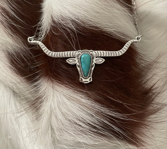 Long horn turquoise necklace