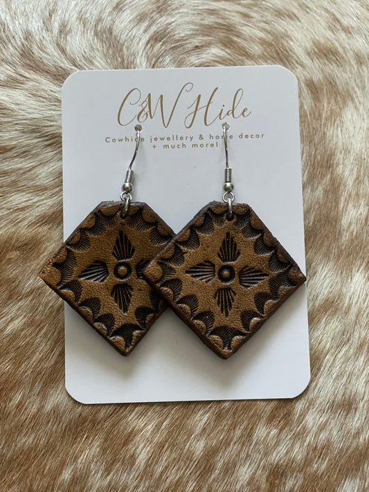 Tooled leather dangle earrings