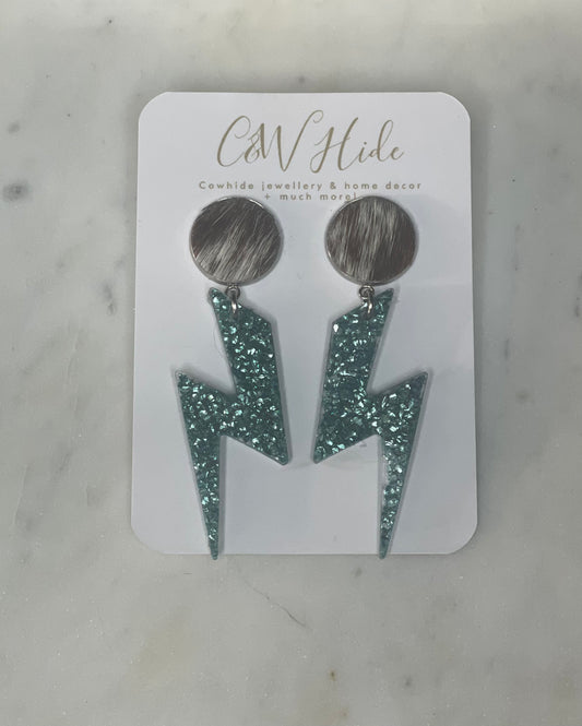 Lightning bolt & hide stud earrings