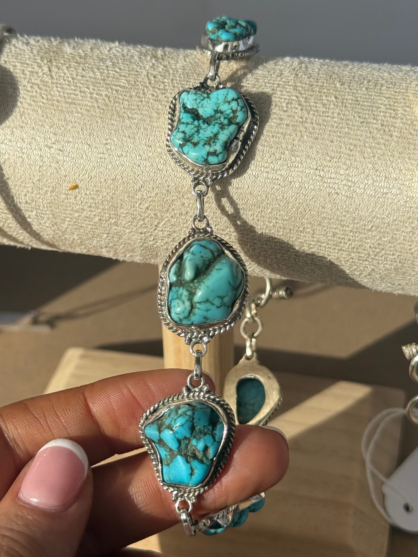 Large raw turquoise sterling silver bracelet