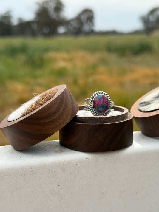 Genuine purple, copper, oyster “The roper”turquoise sterling silver ring