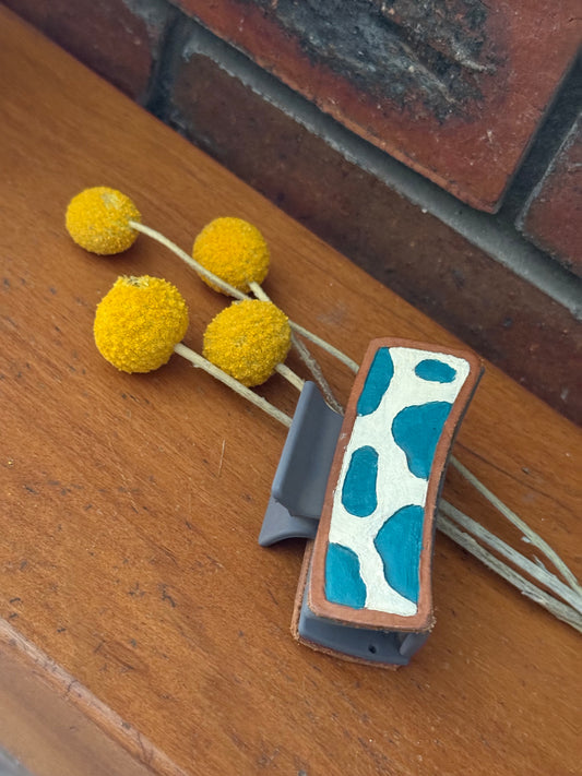 Tooled Leather cow print claw clip