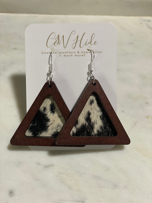 Hide & wood Triangle dangle earrings