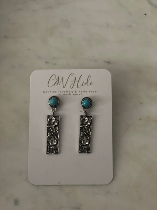 Tooled Turquoise dangle earrings