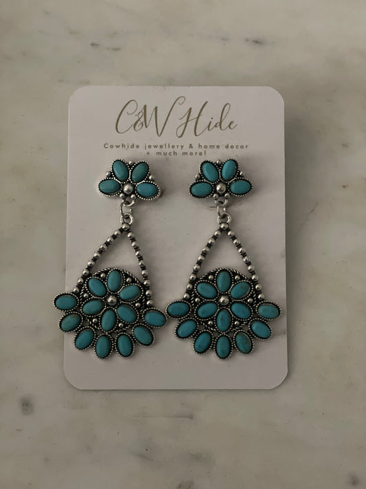 Turquoise flower dangle earrings