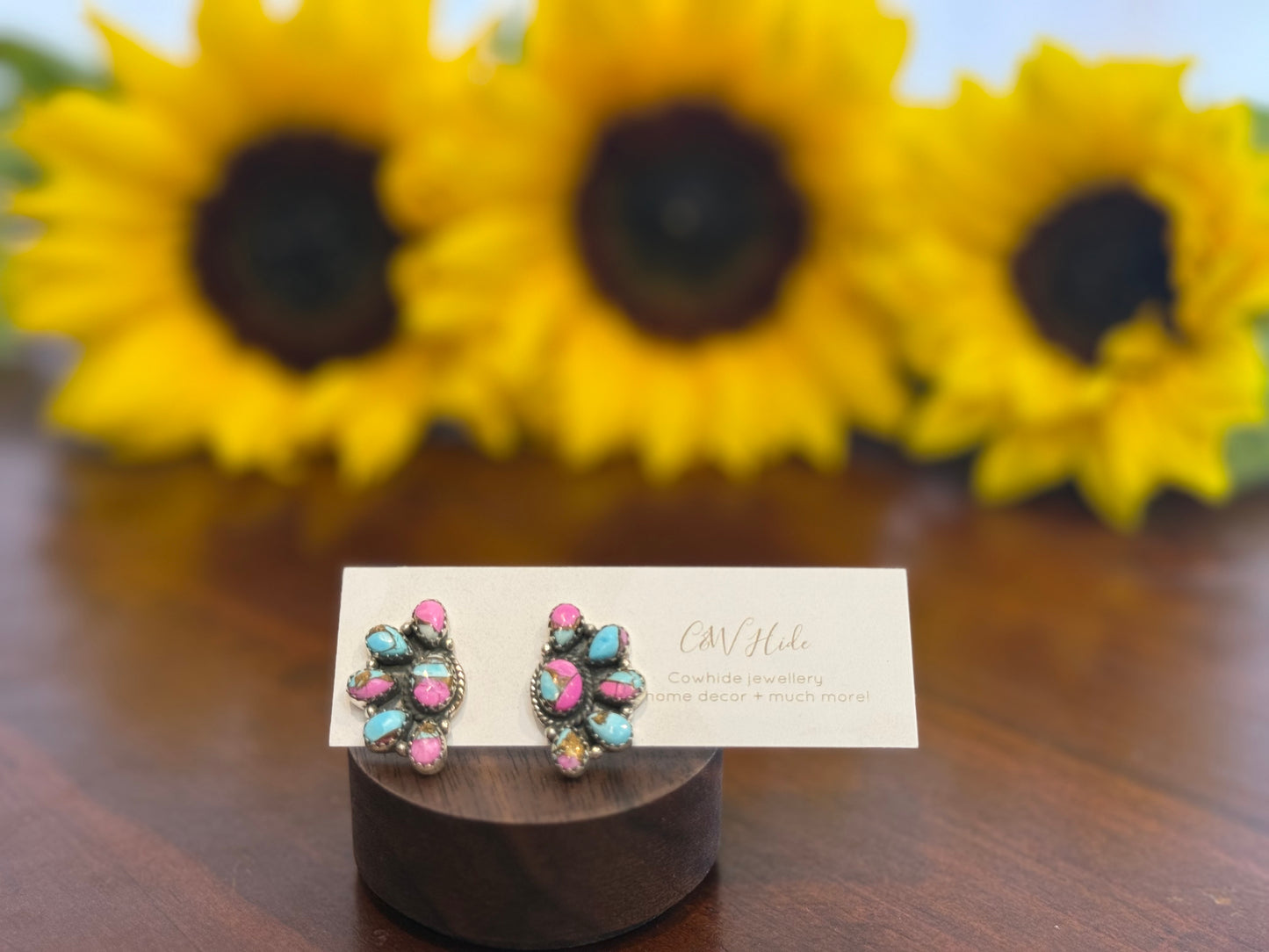 Half bloom cotton candy turquoise stud earrings