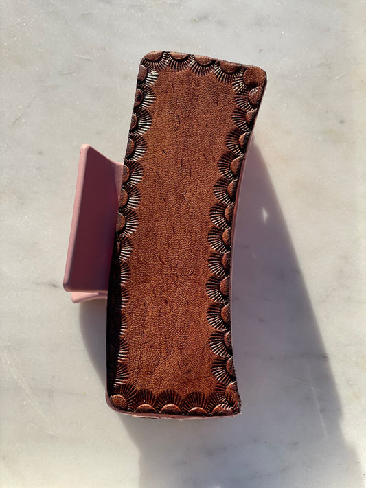 Tooled leather claw hair clip