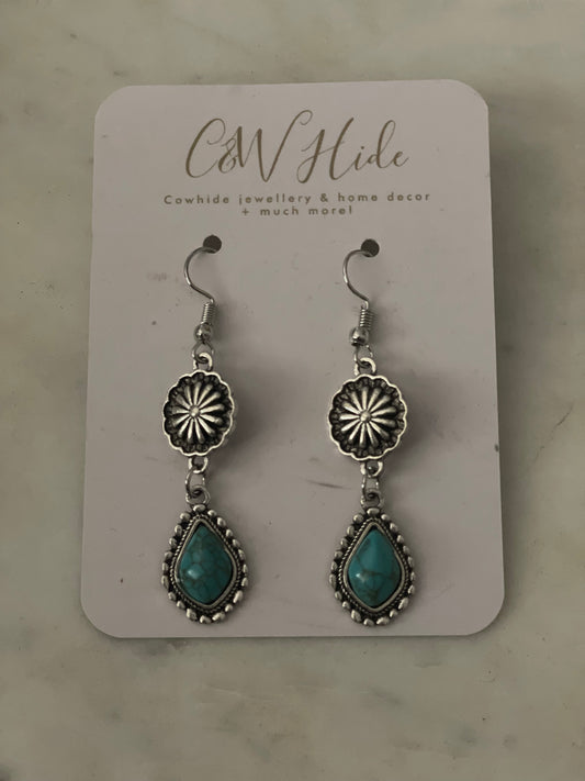 Bolo tear drop turquoise dangle earrings