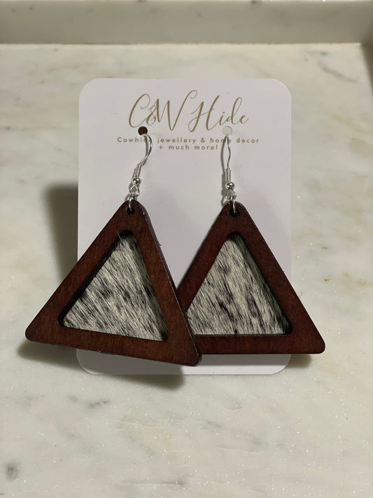 Hide & wood Triangle dangle earrings