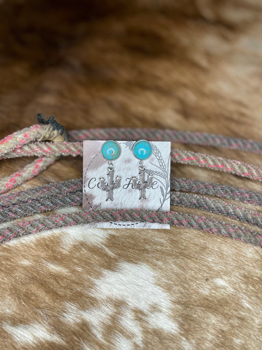 Turquoise stud & Cactus dangle earrings