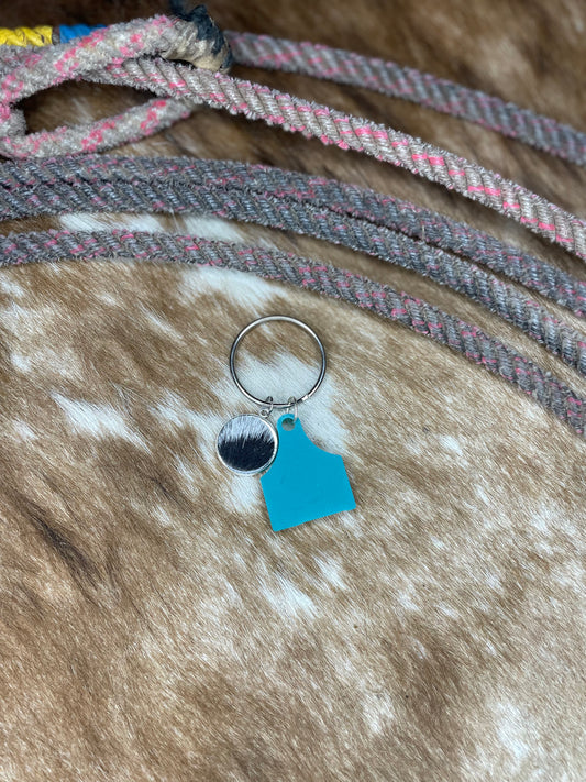 Turquoise cattle tag & hide key ring