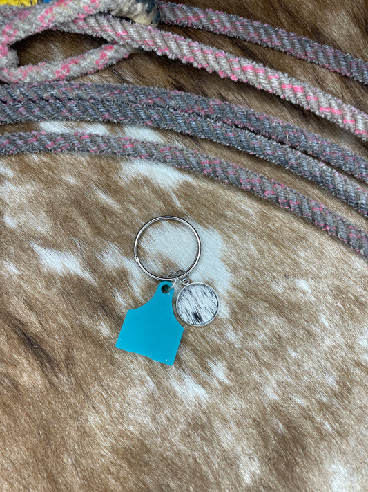 Turquoise cattle tag & hide key ring