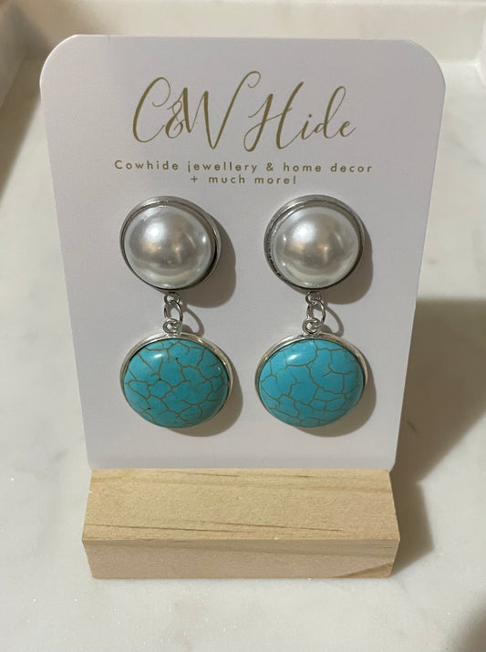 Pearl Stud with turquoise drop