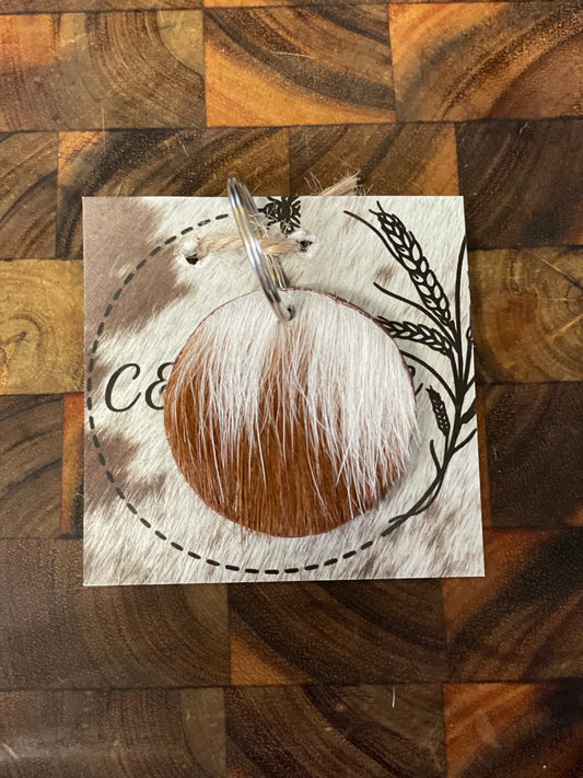 Cowhide & wood key ring